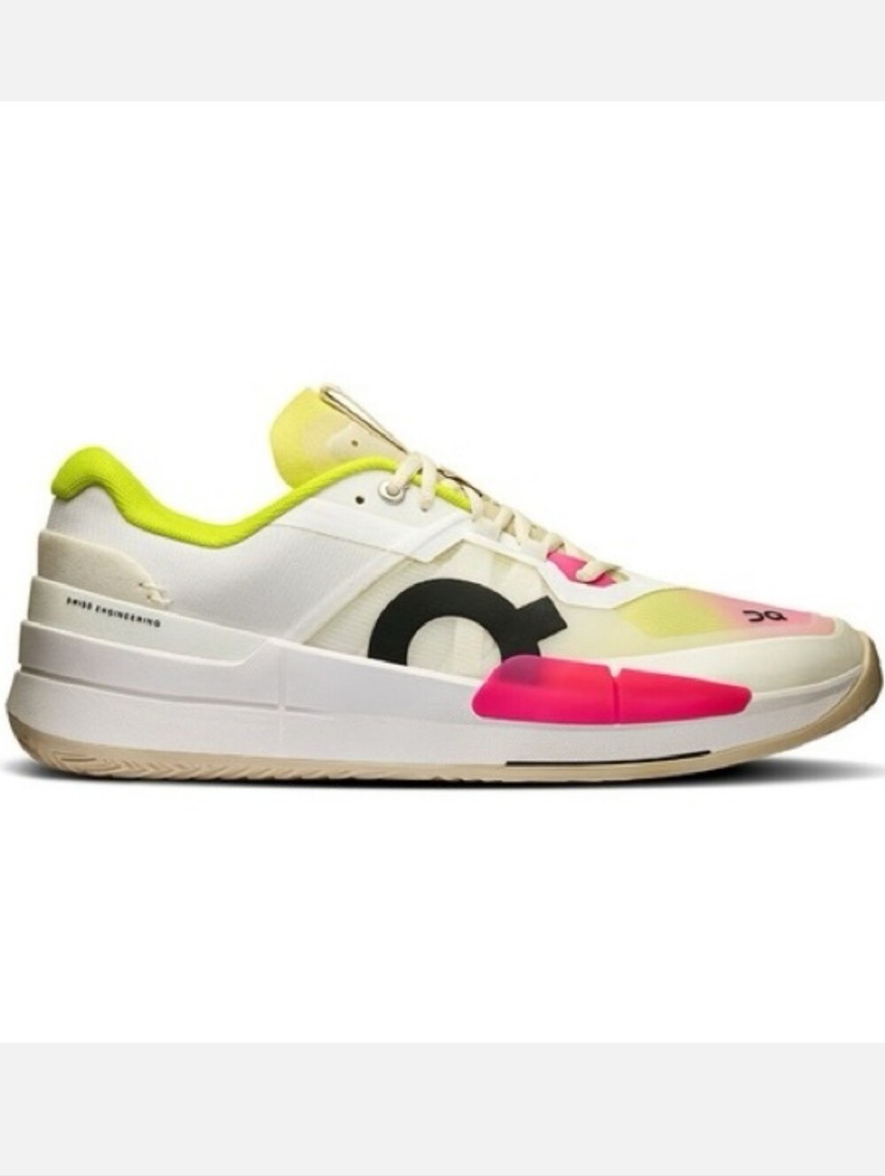 On Cloud The Roger Pro 2 White Athletic Sneakers with Lime & Pink Accents